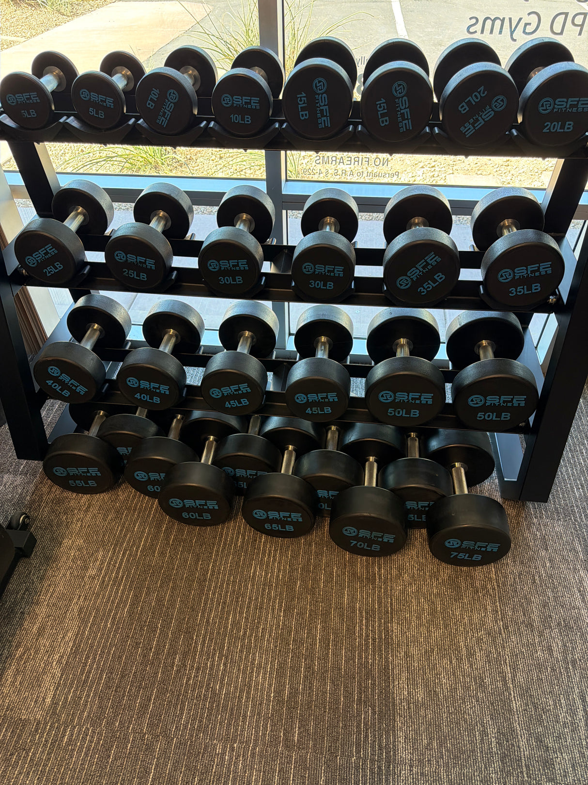 SFE 5-75LB Urethane Dumbbell Set w/ 5-50 Stand (New)
