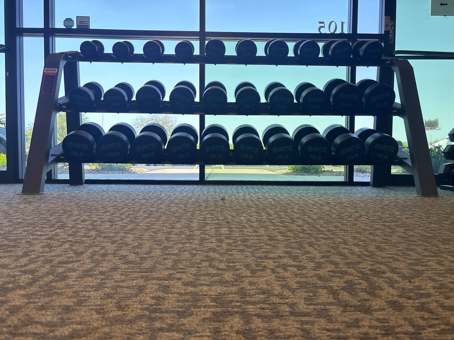 SFE 5-75LB Urethane Dumbbell Set w/ Commercial 3-tier Rack (New)