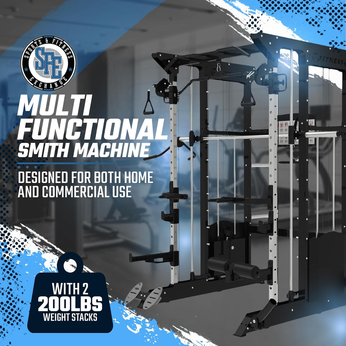 SFE Multi-Functional Smith Machine, All-in-One Home Gym w/ 2x - 200lb weight stacks (New)