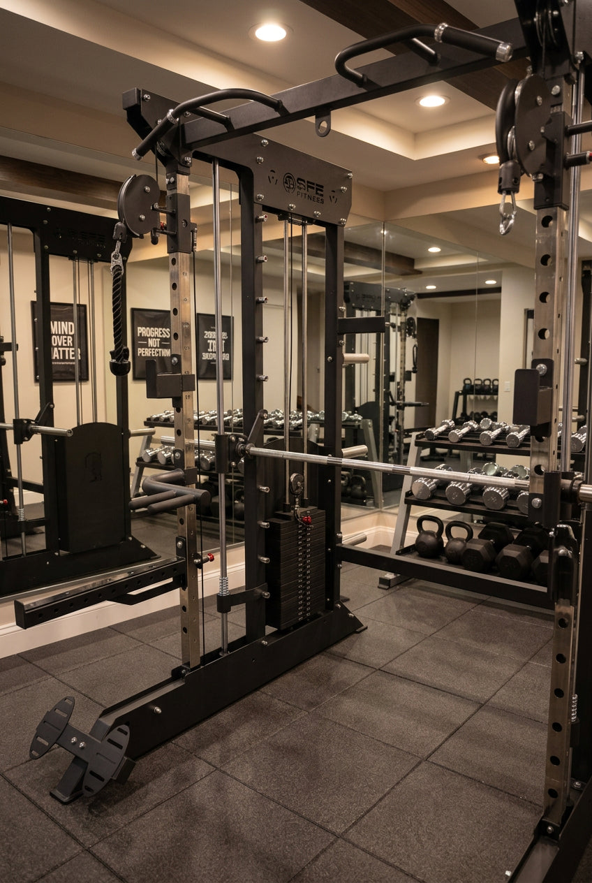 All-in-One Home Gym, Power Rack w/ Smith Machine & Functional Trainer w/ 2x - 220lb weight stacks (New)