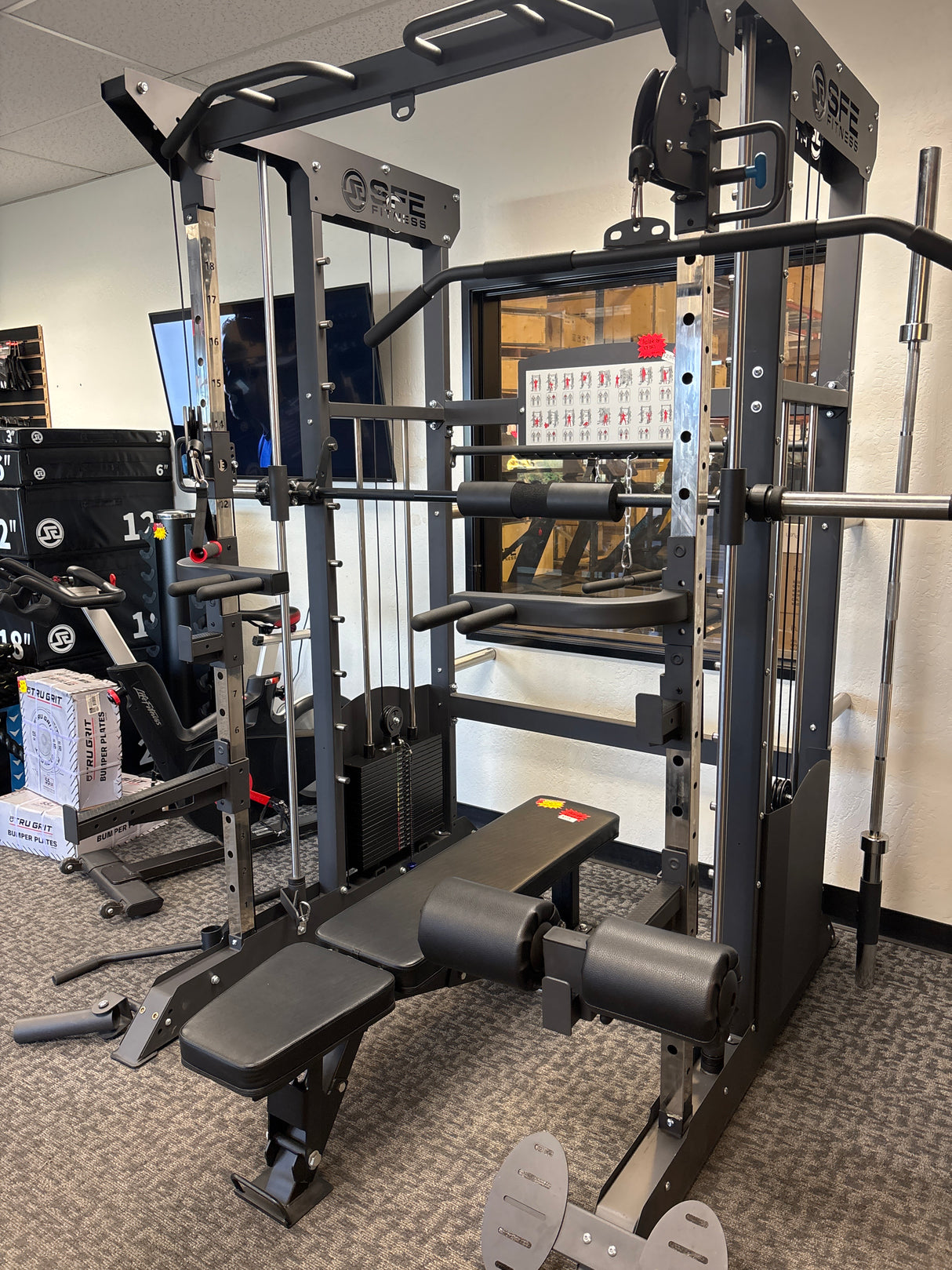 All-in-One Home Gym, Power Rack w/ Smith Machine & Functional Trainer w/ 2x - 200lb weight stacks (New)