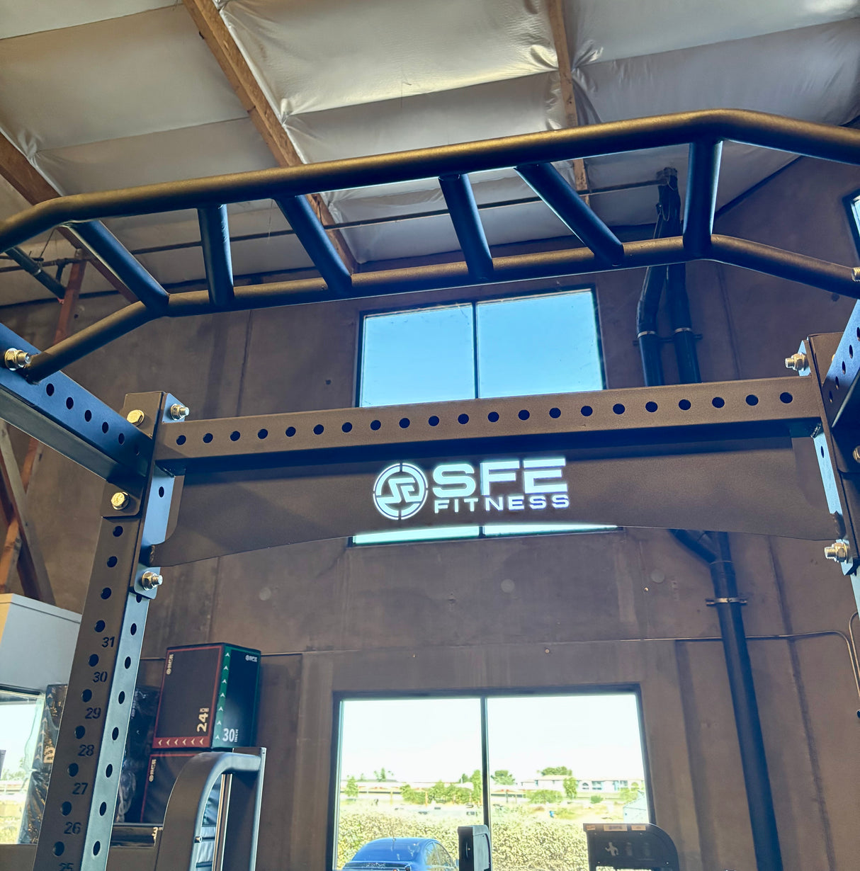 Commercial Full Power Rack w/ Safety Bars, J-Hooks & Weight Storage (New)