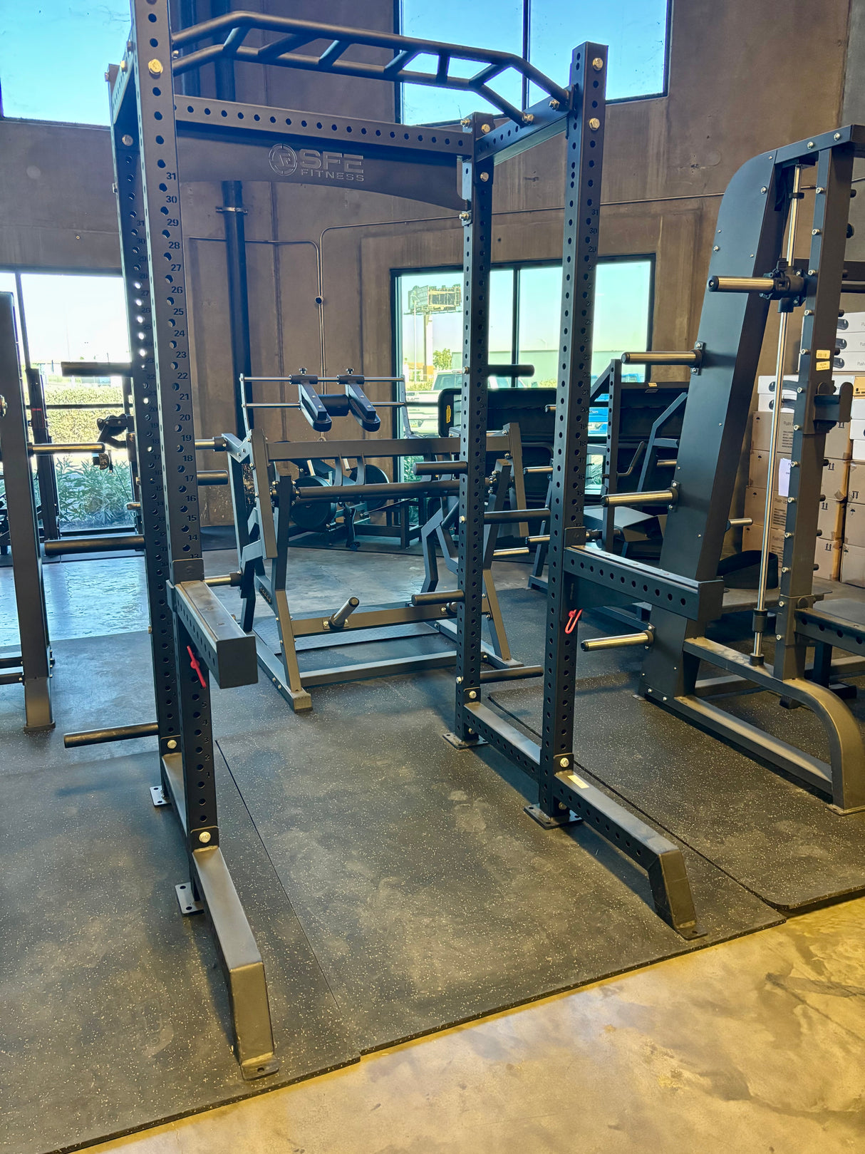 Commercial Full Power Rack w/ Safety Bars, J-Hooks & Weight Storage (New)