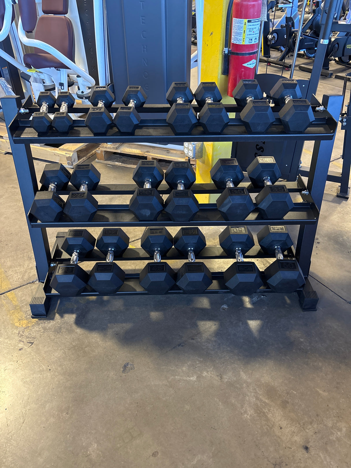 SFE 5-50lb Rubber Hex Dumbbell Set w/ 3-tier Stand (New)