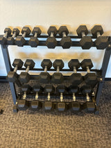SFE 5-50lb Rubber Hex Dumbbell Set w/ 3-tier Stand (New)