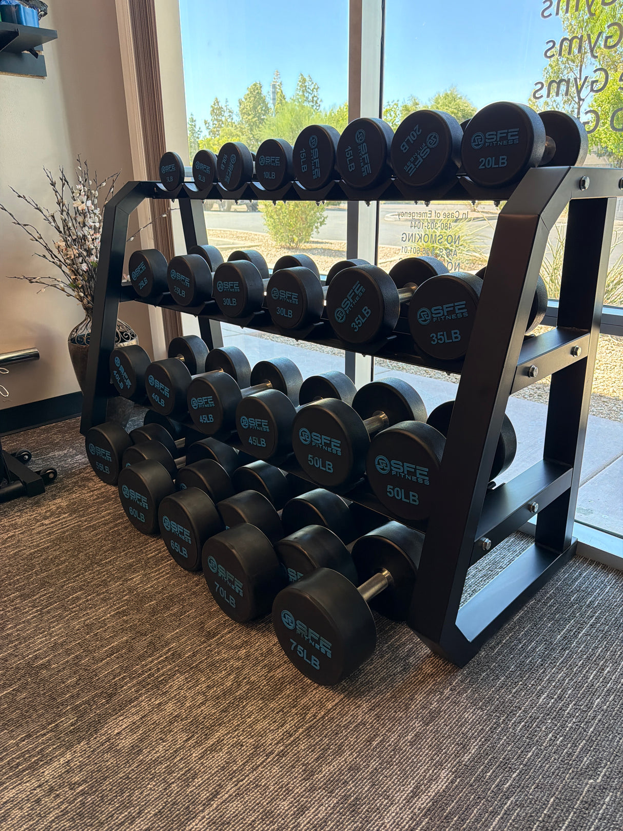 SFE 5-75LB Urethane Dumbbell Set w/ 5-50 Stand (New)