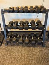 SFE 5-50lb Rubber Hex Dumbbell Set w/ 3-tier Stand (New)