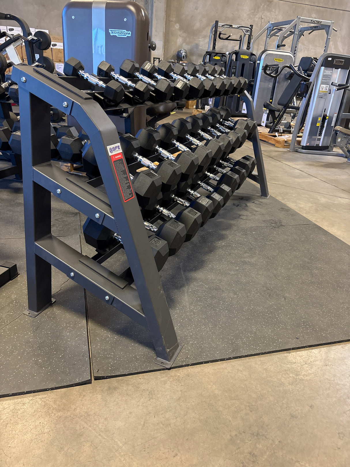 SFE 5-75LB Rubber Hex Dumbbell Set w/ Commercial 3-Tier Stand (New)