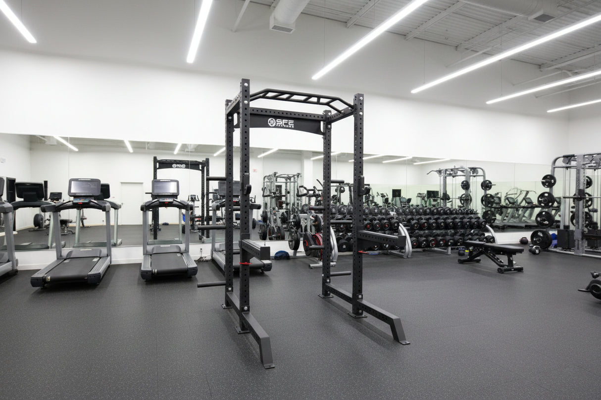 Commercial Full Power Rack w/ Safety Bars, J-Hooks & Weight Storage (New)