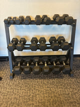 SFE 5-50lb Rubber Hex Dumbbell Set w/ 3-tier Stand (New)